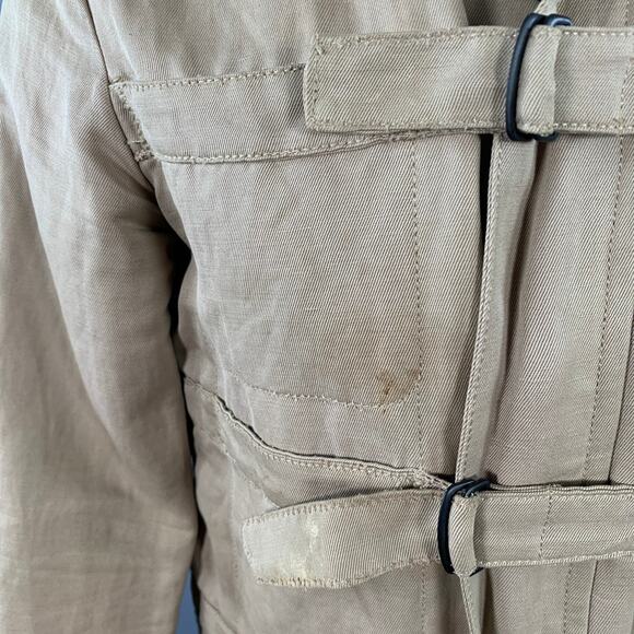 BOTTEGA VENETA Size 40 Khaki Linen Cotton Twill Buckles Zip Up Bondage Jacket - Picture 6 of 11